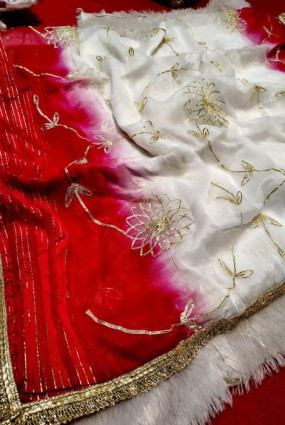 Special White Red Combination Rajputi Dress with Heavy Gota Patti Work – Simar Material