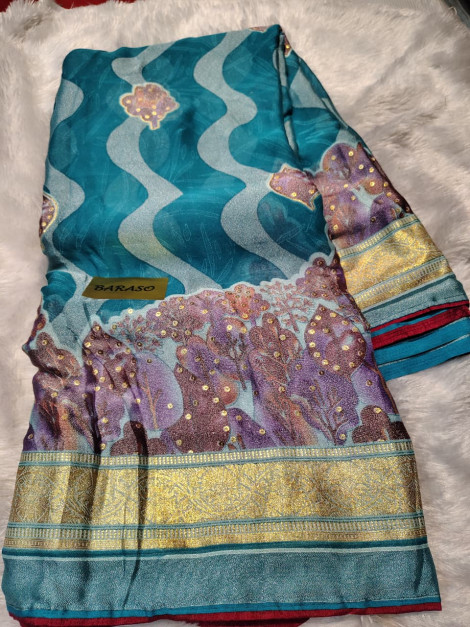 Sky Blue Brasso Saree