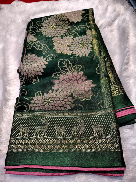 Forest Green Brasso Saree