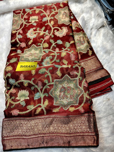 Deep Red Brasso Saree