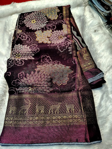 Maroon-Wine Brasso Saree