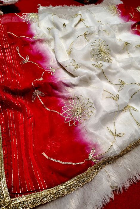 Special White Red Combination Rajputi Dress with Heavy Gota Patti Work – Simar Material
